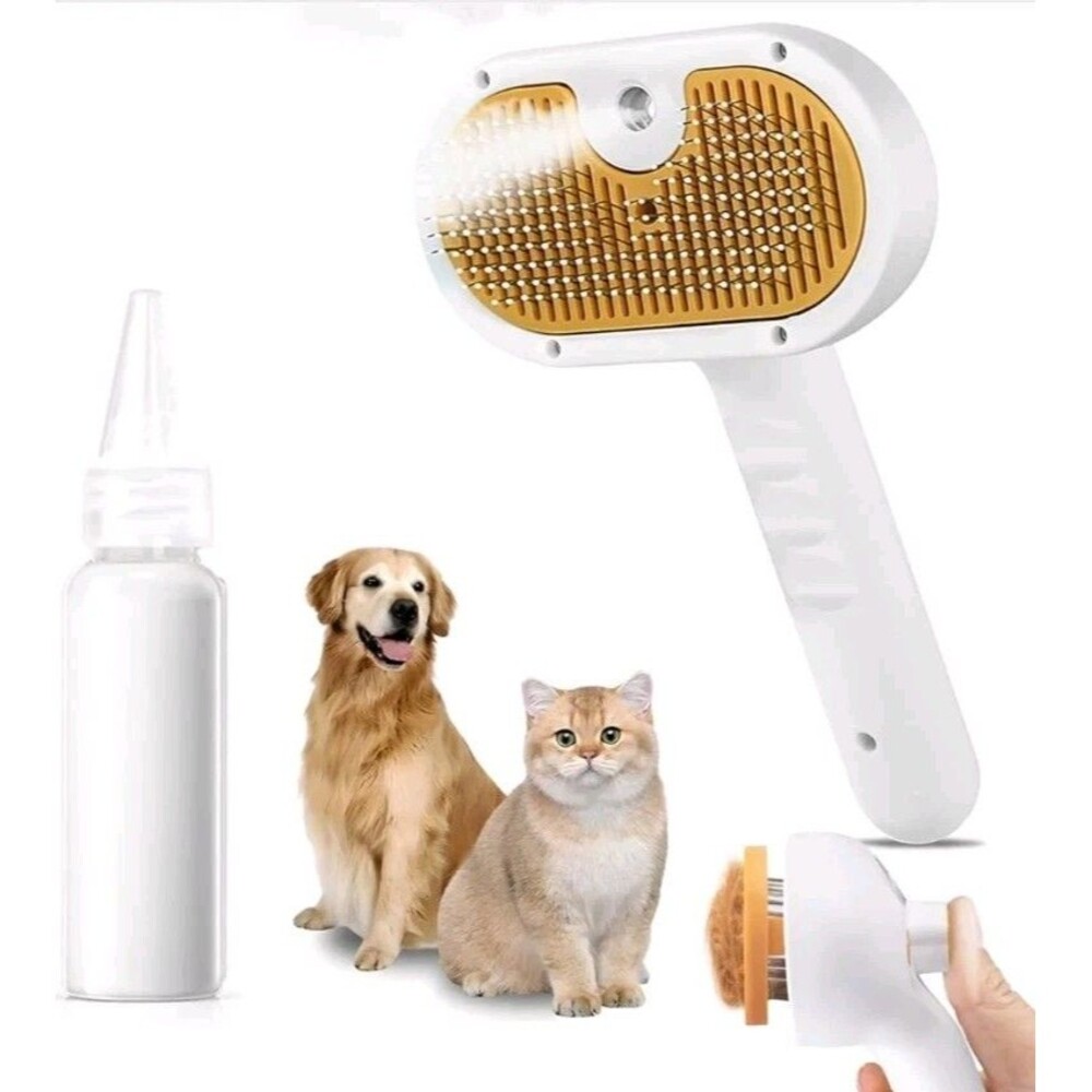 Pet Steam Brush for Dogs and Cats – 3-in-1 Spray Hair Removal Comb – Steam...